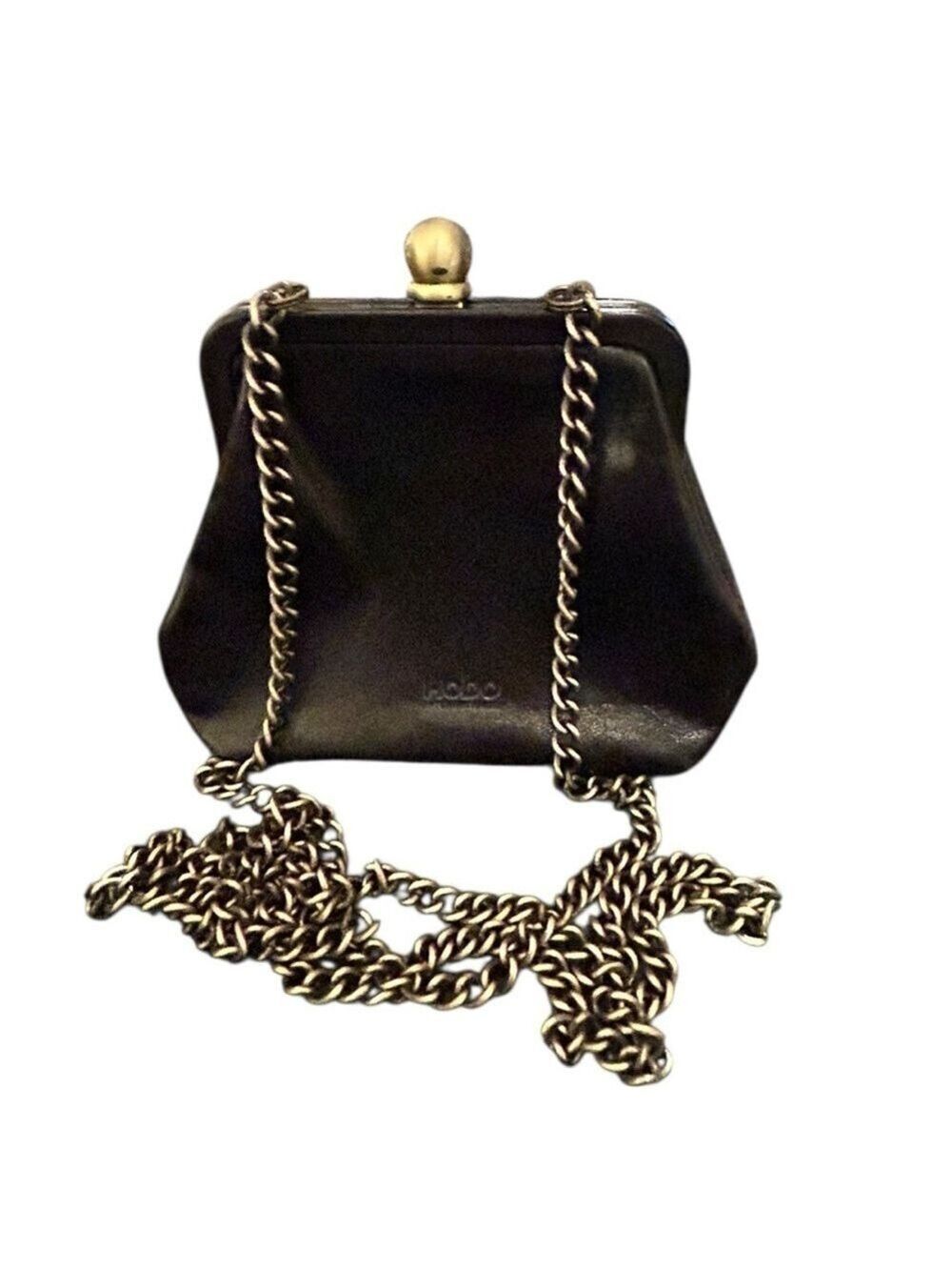 Hobo International Pewter Chain Strap Clutch Bag Black Leather KISS Lock EC